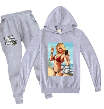 

2020 New Autamn Sweatshirt Pants 2pcs Toddler Boys Clothing Set GTA 5 Cartoon Printing Hoodies Girls Casual Long Sleeve Clothes