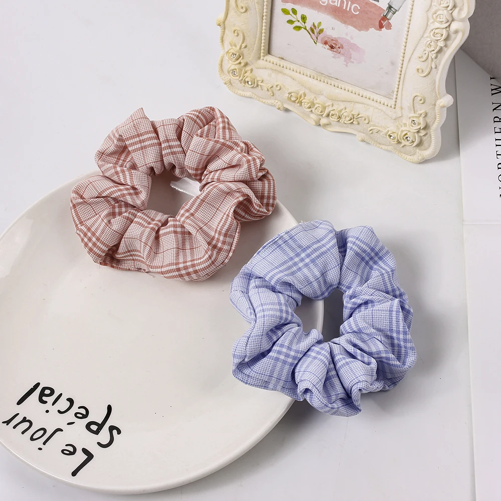 Обтянутая тканью; эластичная лента для волос Scrunchies Для женщин эластичное оголовье ленты для волос Галстуки для дeвoчки в клeткy резинки для прически "конский хвост", лента для волос аксессуары 1014C