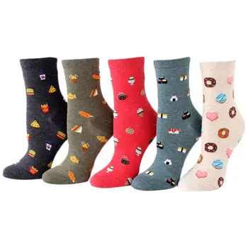 

5 Pairs Korean Women Harajuku Cotton Crew Socks Cake Sushi Hamburger Sandwich Funny Food Cartoon Skateboard Tube Hosiery