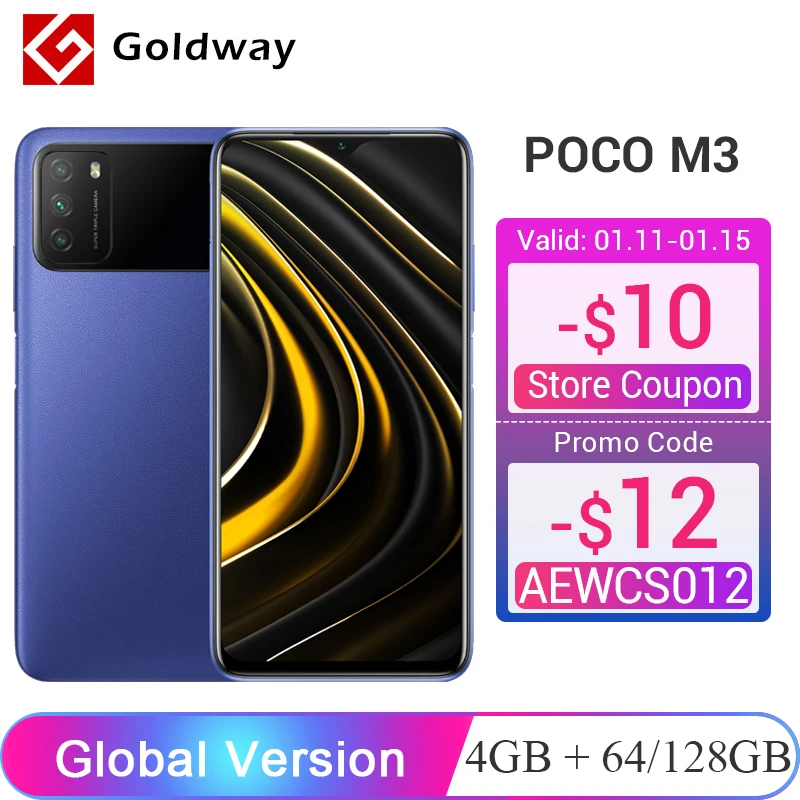 Versão global POCO M3 4GB 64GB / 128GB Smartphone snapdragon 662 octa núcleo 48mp triplo câmera 6.53" FHD+ DotDisplay 6000mah bateria