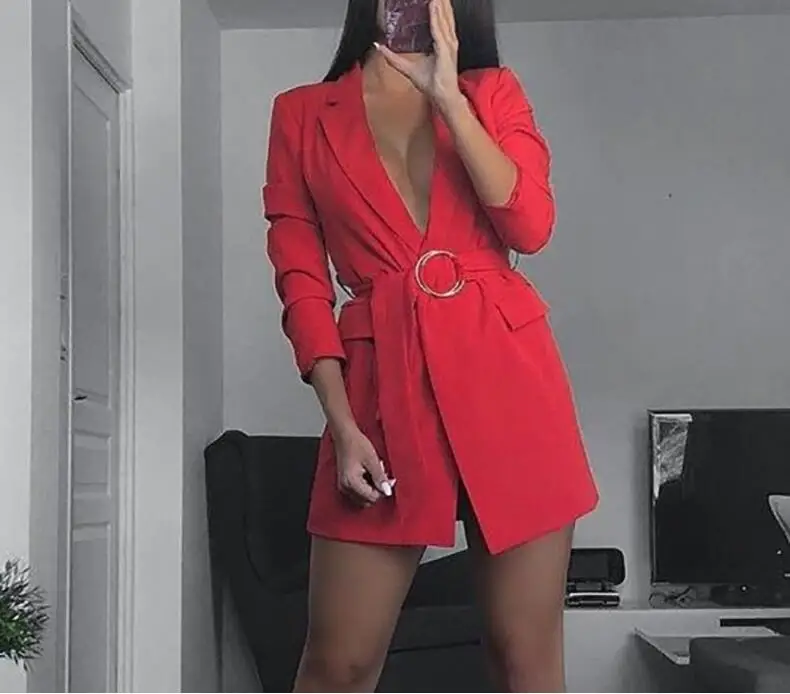 WHITNEY WANG осенние модные уличные сексуальные глубокие платья с v-образным вырезом Блейзер, Женское пальто