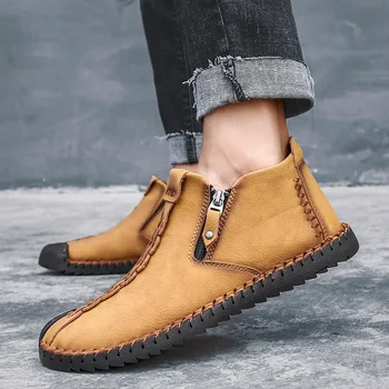 

High Top Zip Boots Men Soft Handmade Martens Boots Big Size Comfortable Sneakers Custom Logo Packing Drop Shipping Ankle Boots
