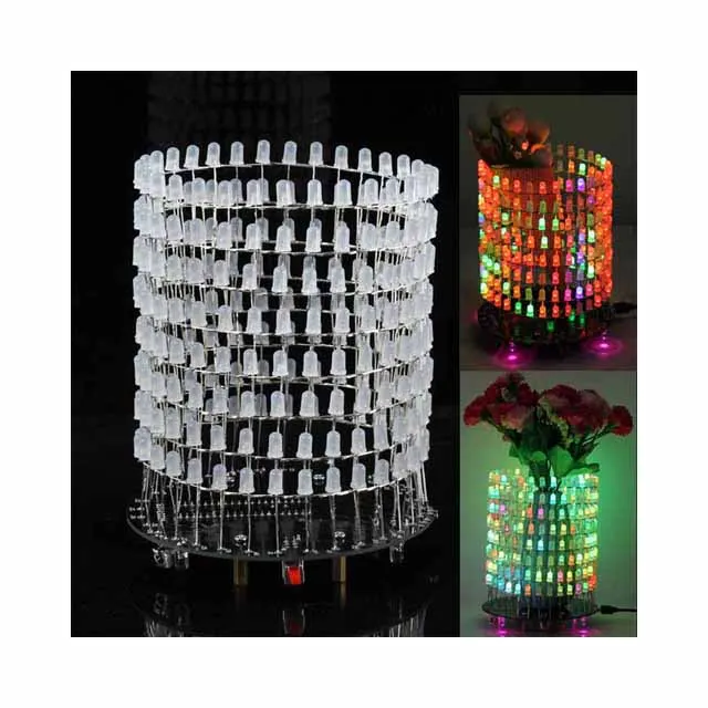 

A23-- Colorful RGB Dream Light Circle 5mm LED DIY Kit Light Cube With Shell Music Spectrum Module 8x32 Dot Matrix