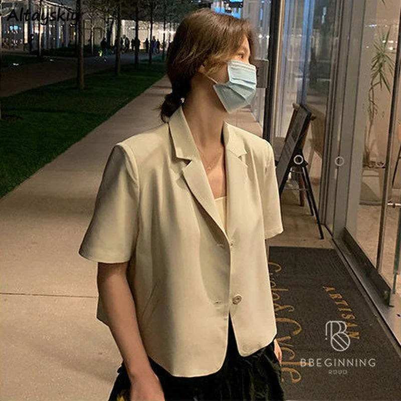 

Пиджак женский однобортный с коротким рукавом, модный шикарный блейзер в минималистичном стиле, Универсальный однотонный, простой вариант для отдыха и студентов