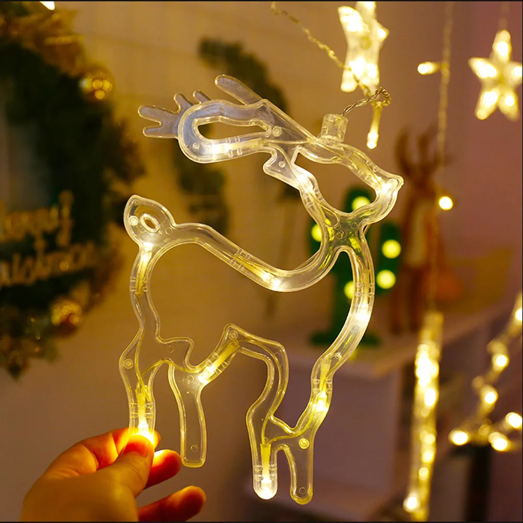 Гирлянды для занавесок, теплые белые рождественские украшения, праздничные фонарики, подвесные светильники, светящиеся вечерние принадлежности, рождественские огни