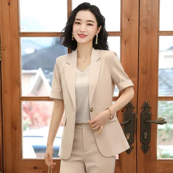 

Elegant office women's suit trousers two-piece Slim solid color ladies blazer in summer 2020 Casual pants suit professional wear