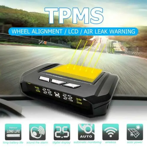 Беспроводной Солнечный TPMS ЖК-монитор давления в шинах автомобиля+ 4 ...