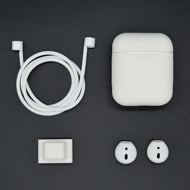 Набор из четырех предметов для airpods, силиконовый чехол, прозрачные аксессуары для Air pods, чехол для наушников, зарядная коробка, чехол для Apple Aidpods - Color: White