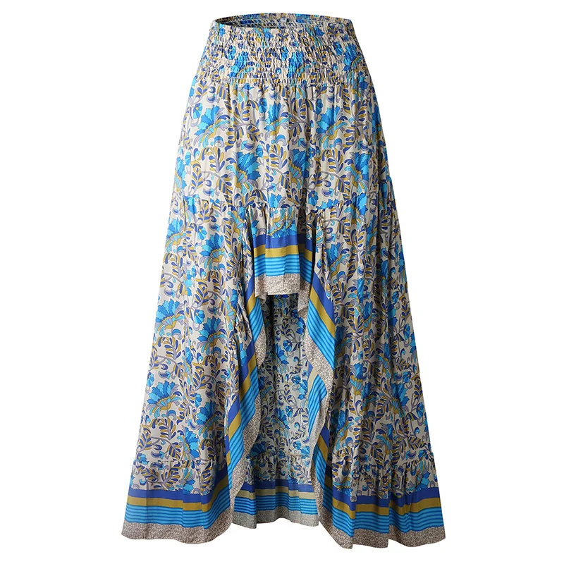 SWQZVT Fashion Women Floral Print Irregular Long Skirt 2020 Summer Beach Skirts High Waist Party Women Skirt Clothing (10)