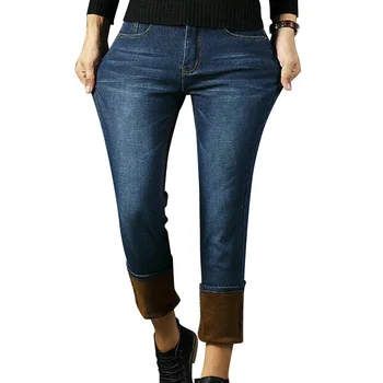 

Mens Winter Denim Pants Jeans Fleece Lined Warm Straight Leg Trousers Thicken Long Pants Plus Size XRQ88