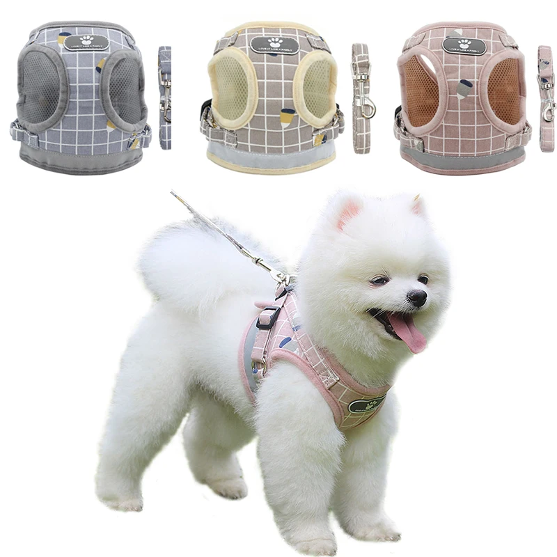 Arnés de malla transpirable para perro, conjunto de arnés y correa ajustable para perros pequeños, Collar reflectante para mascotas, accesorios para perros