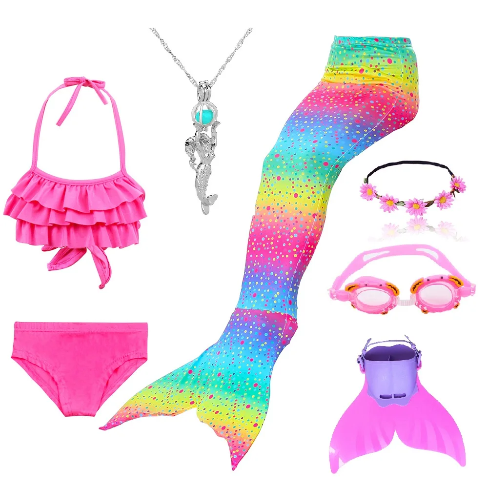 Купальный костюм с хвостом русалки для девочек, купальный костюм, костюм русалки, купальный костюм, можно добавить монофонический плавник, очки с гирляндой