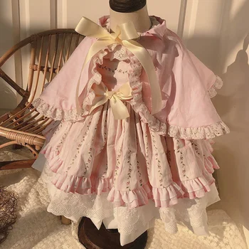 

Baby Girl Summer Pink cloak Vintage Spanish Lolita Princess Ball Gown Dress for Girl Birthday Party Dress