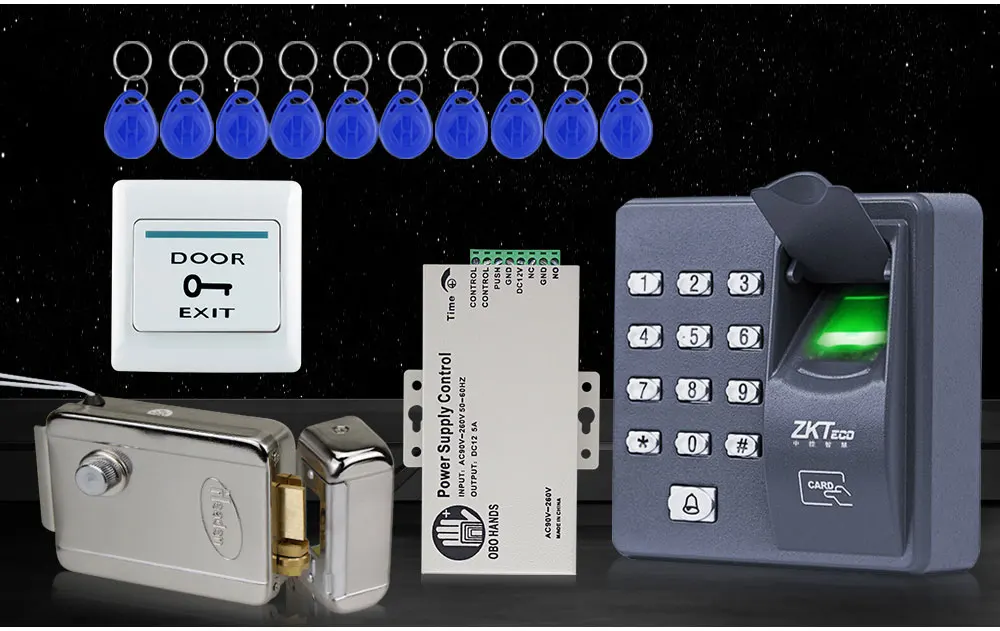 Полный биометрический контроль доступа наборы системы панель дверного замка для отпечатка пальца Электрический дверной замок DC12V блок питания Кнопка выхода с RFID брелоков