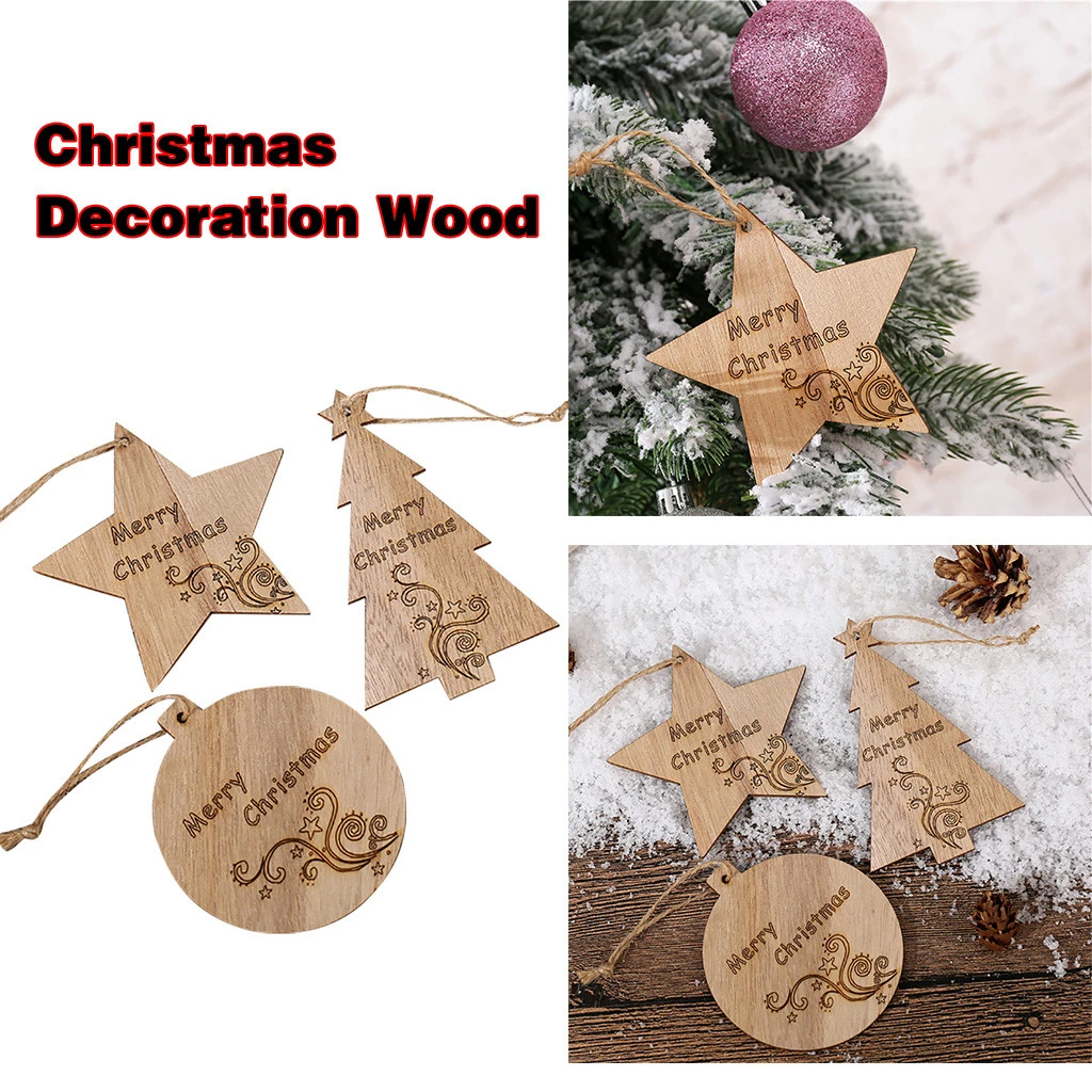 Rodajas de madera Natural adornos de árbol Navidad accesorios de decoración Kit 3 piezas decoraciones de árbol de Navidad decoración del hogar|Colgantes y adornos en forma de gota| -