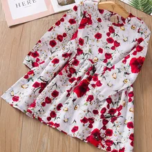 Новое платье для девочек весенне-осенняя одежда для маленьких девочек праздничные платья с длинными рукавами и рисунком розы платье-пачка принцессы