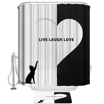

Black White Love English Kitten Shower Curtain Set and Anti-slip Floor Mat Outdoor Rugs