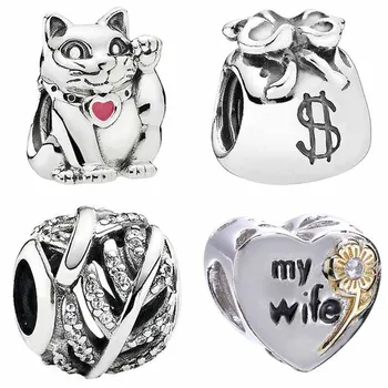 

US Dollar Money Bag Love Heart My Wife Lucky Waving Cat Light As A Feather Beads Fit Pandora Bracelet 925 Sterling Silver Charm