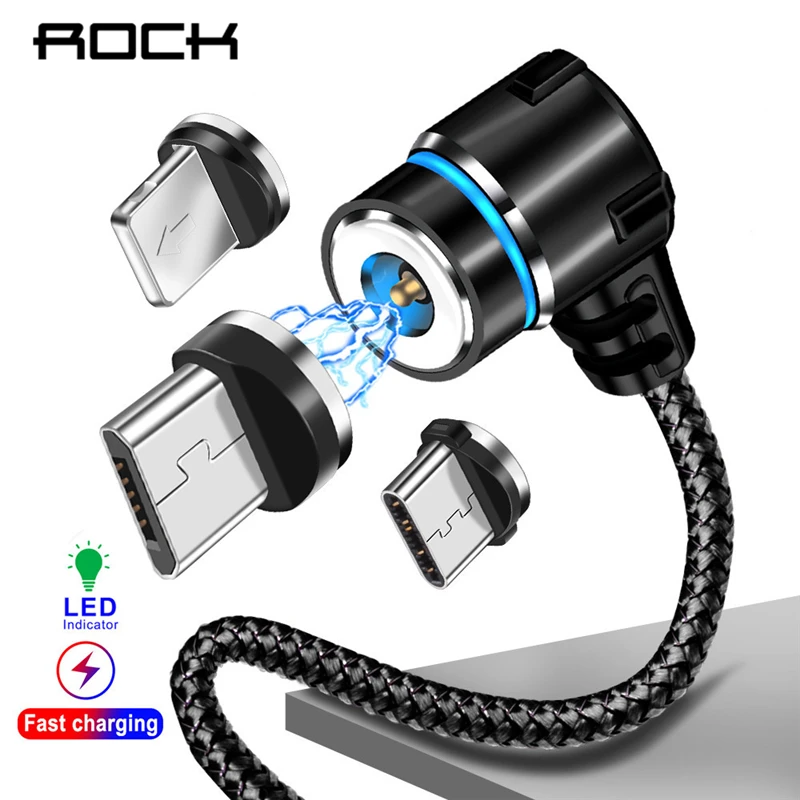 

ROCK L Shaped Magnetic Cable Braided LED Type C USB Magnet Charger Cable For Xiaomi Huawei Samsung Gaming