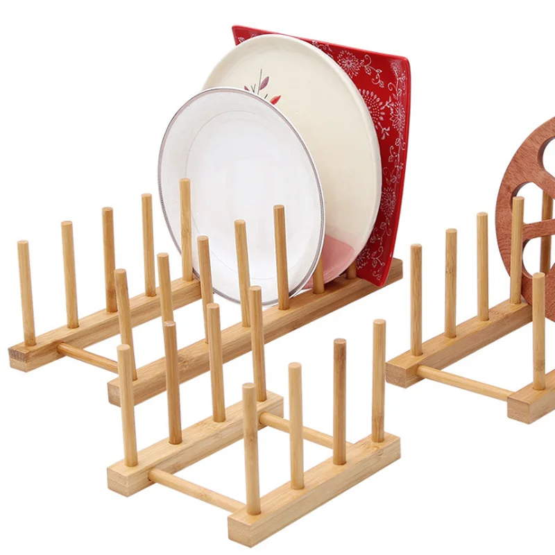 High Quality Multi-function bracket Pots And Pans Drain Rack Fashion Bamboo And Wood Display Show Book plate Tray Cup Wholesale