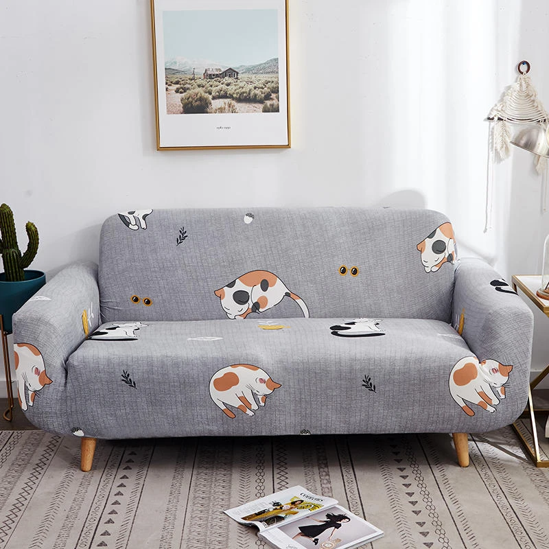 Modern Decorative All-inclusive Cat Print Armrest Slipcovers Cute Animal Sofa Cover Elastic Sectional Cover1/2/3/4 seater | Дом и сад
