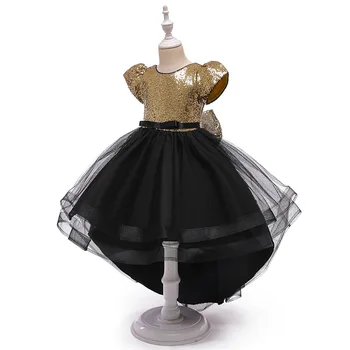 

Baby Kids Girl Ball Gown Dress Elegant Short-Sleeved Sequined Black Mesh Tutu Irregular Hem Party Dresses Princess Dress