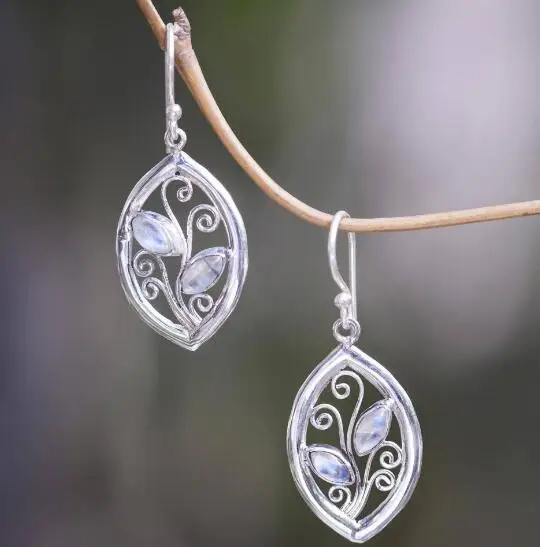1 пара Boho Стиль Лунный Камень Висячие серьги для женщин серебряные пластины праздничные ювелирные изделия ретро модные подарки для валентинки - Окраска металла: YLE423K
