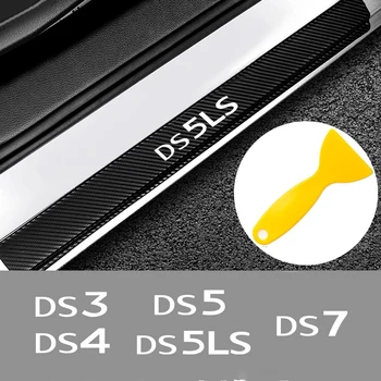 

4PCS Carbon Fiber Car Door Sill Guard Plate Sticker Anti Scratch Waterproof Decor Decal for Citroen DS DS3 DS4 DS5 DS 5LS DS7