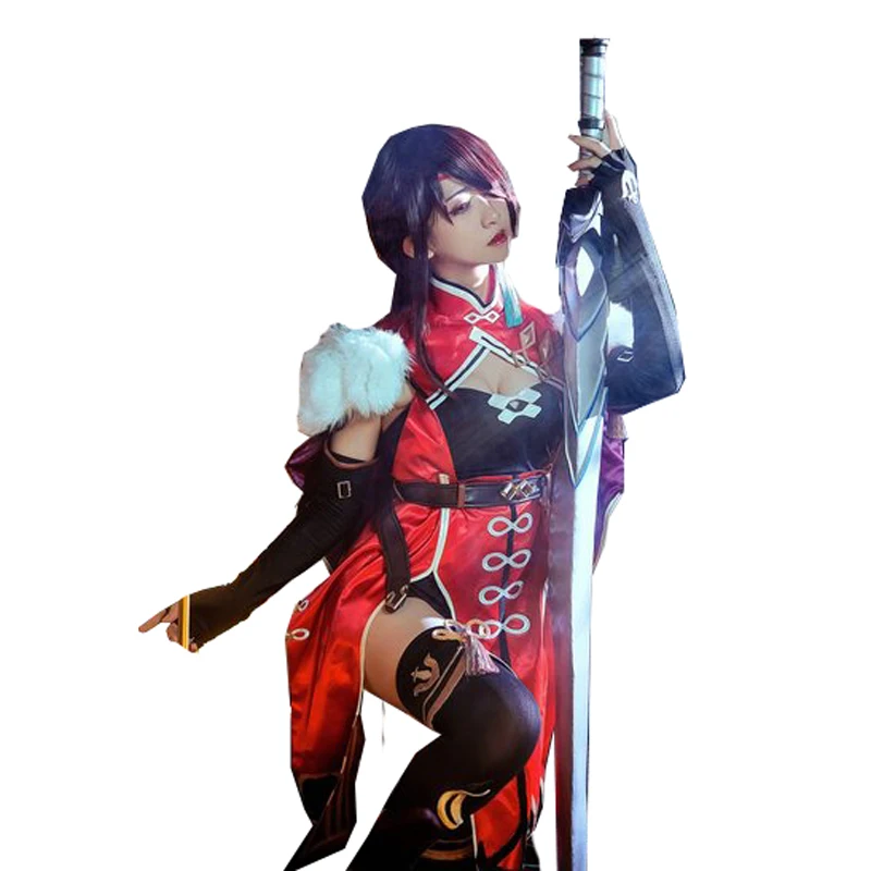 

Genshin Impact Beidou Cosplay Costume Beidou Cosplay Costume Women Black Red Costume Halloween Dress Cloak Full Set