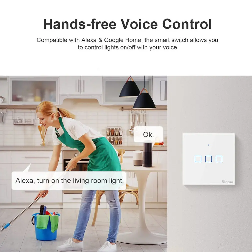 

T0/T1/T2/T3 EU PLUG TX Wifi Touch Wall Light Wireless Switch Smart Home 1/2/3 Gang Voice/APP Remote Control With Alexa Google