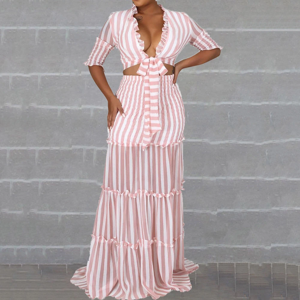 Fashion Stripes Two Piece Sets Pink 