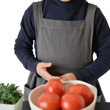 

Kids Japanese Cotton Linen Advertising Apron Kitchen Baking Uniform With Pocket