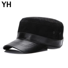 Горячая Распродажа, унисекс, настоящая кожа, военные шапки для мужчин и женщин, зимние, настоящая натуральная овчина, кожаная кепка s, новинка, регулируемая бейсболка