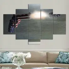 

Unframed 5 Panel Cool Gun Shooting Bullets Modern Office Cuadros Canvas Posters Wall Art Pictures HD Paintings Home Room Decor