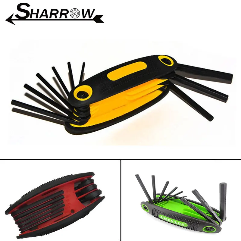 Archery Compound Recurve Bow Shooting Hunting 9in1 Allen Wrench Set Hex Key Folding Repair Tool Accessories meterk 36pcs allen wrench set hex key socket head screw wrench multi size inch metric star for bicycle appliance repair tool