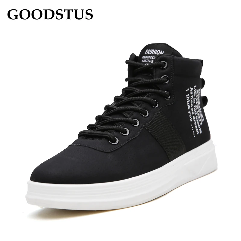 

GOODSTUS Men Sneaker High Top Pu Vamp Breathable Soft Bottom Comfortable Lace-Up Rubber Anti-Slip Solid New Fashion Style Male