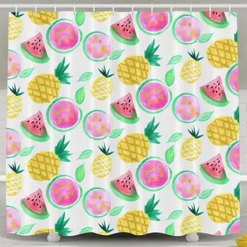 

Shower Curtain,Pineapple Watermelon Seedless Fruit Design Polyester Waterproof Fabric with 12 Rust Proof Hooks,72 X 72 Inches