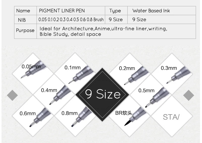 9 шт./партия STA Черная кисть разного размера художественные маркеры водонепроницаемые художественные эскизы Fineliner ручки для манги комиксы канцелярские принадлежности для каллиграфии