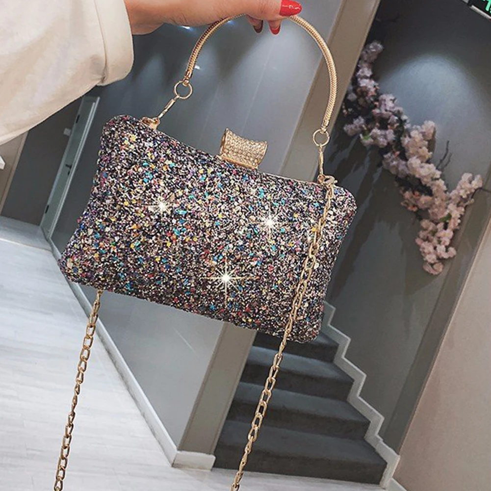 

Women Portable Bling Sequins Decoration Chain Strap Shoulder Bag Shopping Handheld Large Capacity Lightweight Gift Organizer