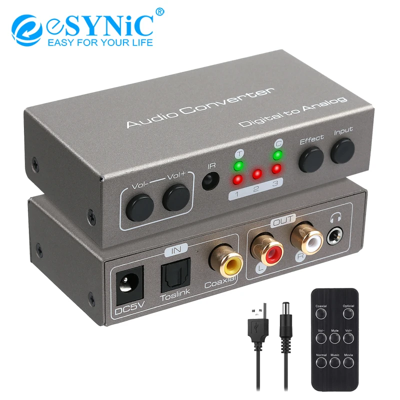 ESYNiC 192 кГц ЦАП цифро аналоговый аудио конвертер с дистанционным Toslink коаксиальный