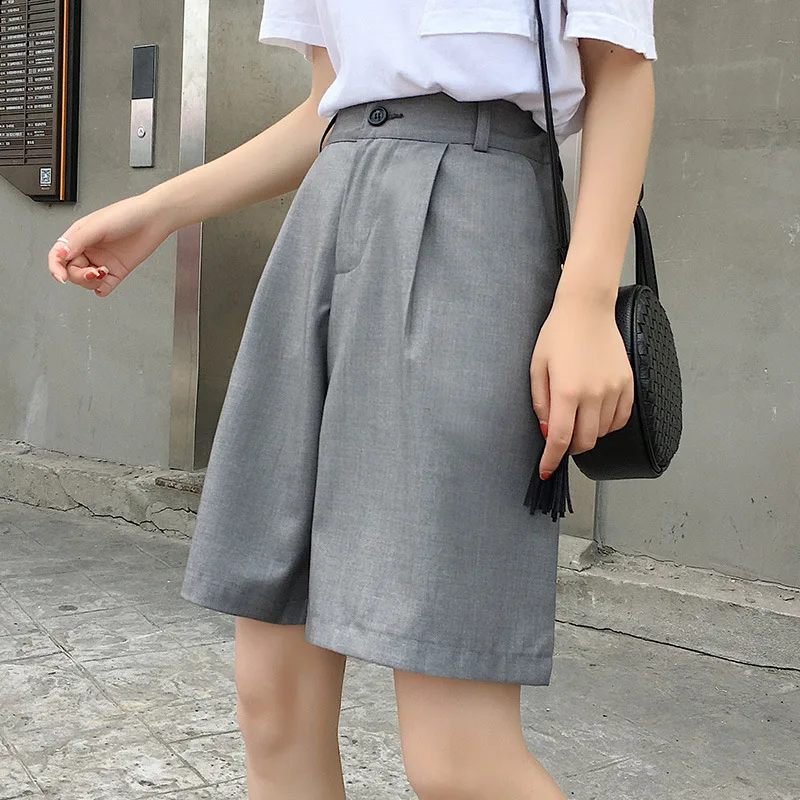 Plus Size Women Bermuda Shorts Summer Fashion Casual Formal Work Wear Knee  Length High Waist Wide Leg Short Pants Black Gray - Pants u0026 Capris -  AliExpress
