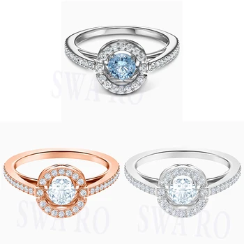 

2020 Fashion New Blue, White Sparkling Dance Round Rose Gold Ring Exquisite Luxury For Wife Girlfriend Anniversary Birthday Gift