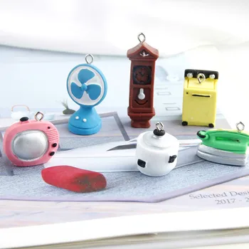 

10Pcs Retro TV Fan 3D Miniature Figurines Resin Craft With Hook DIY Handmade Keychain Pendant Charms Home Decoration Accessories