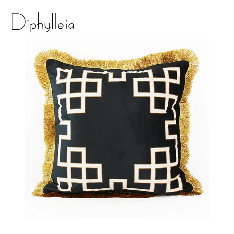 

Diphylleia Современная стильная Подушка Чехол в стиле ретро с геометрическим принтом кисточкой бархатные обивочные Подушка Чехол класса люкс Coussin 45x45cm