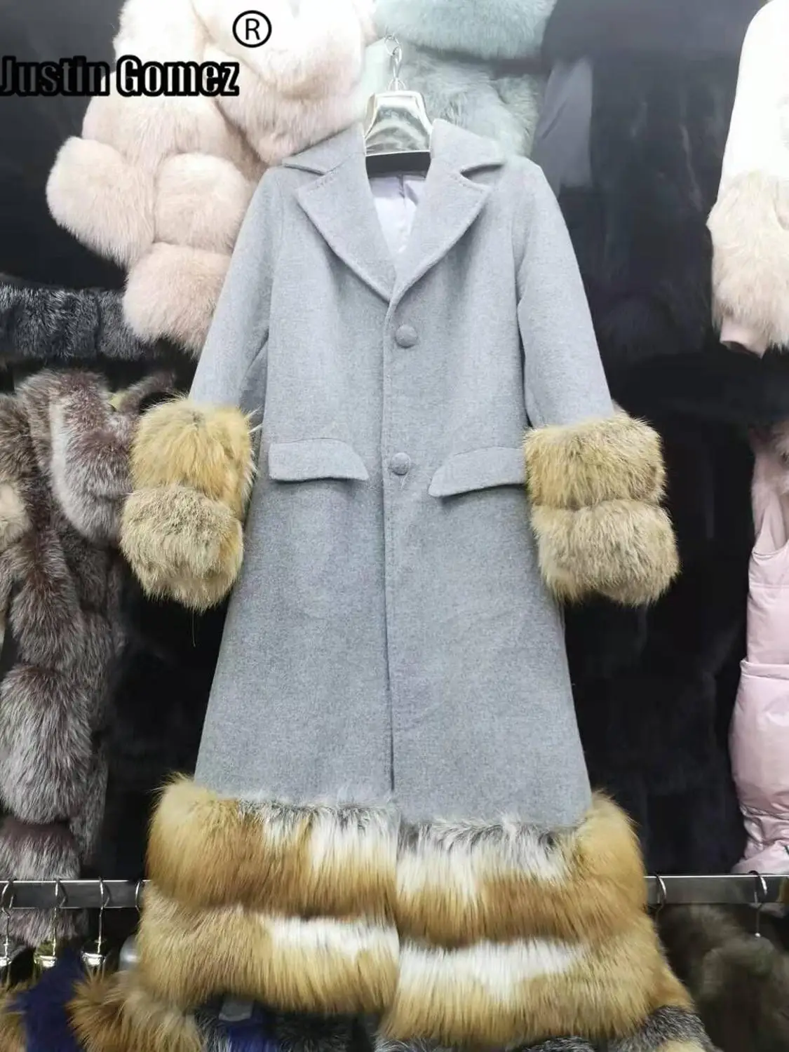Теплое утолщенное однобортное пальто Manteaux Femme с воротником из натурального меха, Женское зимнее пальто, элегантная верхняя одежда, длинное пальто