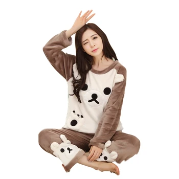 

Coral Fleece Cute Cartoon Ladies Home Service Suit Autumn And Winter Thick Warm Flannel Pajamas Female Winter Long-Sleeved