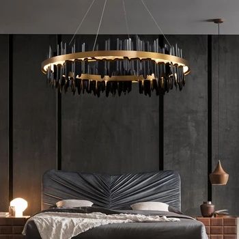 

LED Postmodern Black Gold Copper Designer Round LED Chandelier Lighting Lustre Suspension Luminaire Lampen For Dinning Room