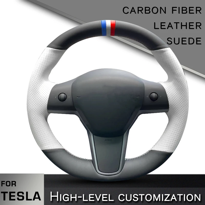 2022 Custom Car Steering Wheel Braid Cover for Tesla Model 3 100% Fit stylish fashion Soft Non-slip Auto interior | Автомобили и