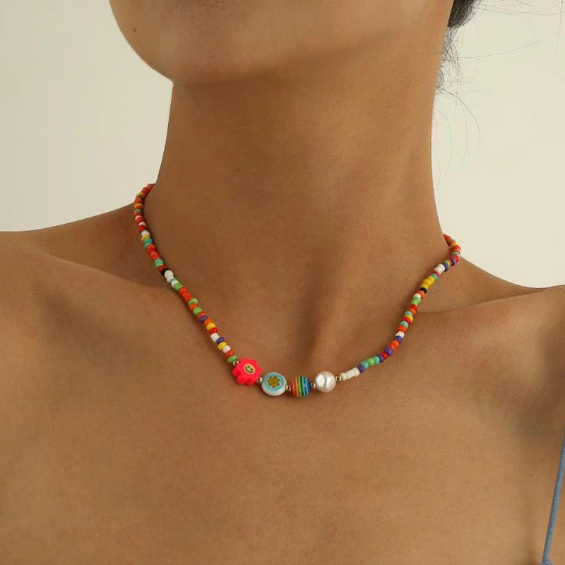 Collar hecho mano con perlas de colores para mujer, gargantilla de clavícula con cuentas de resina, estilo bohemio, novedad verano, 2022| Collares cadena| -