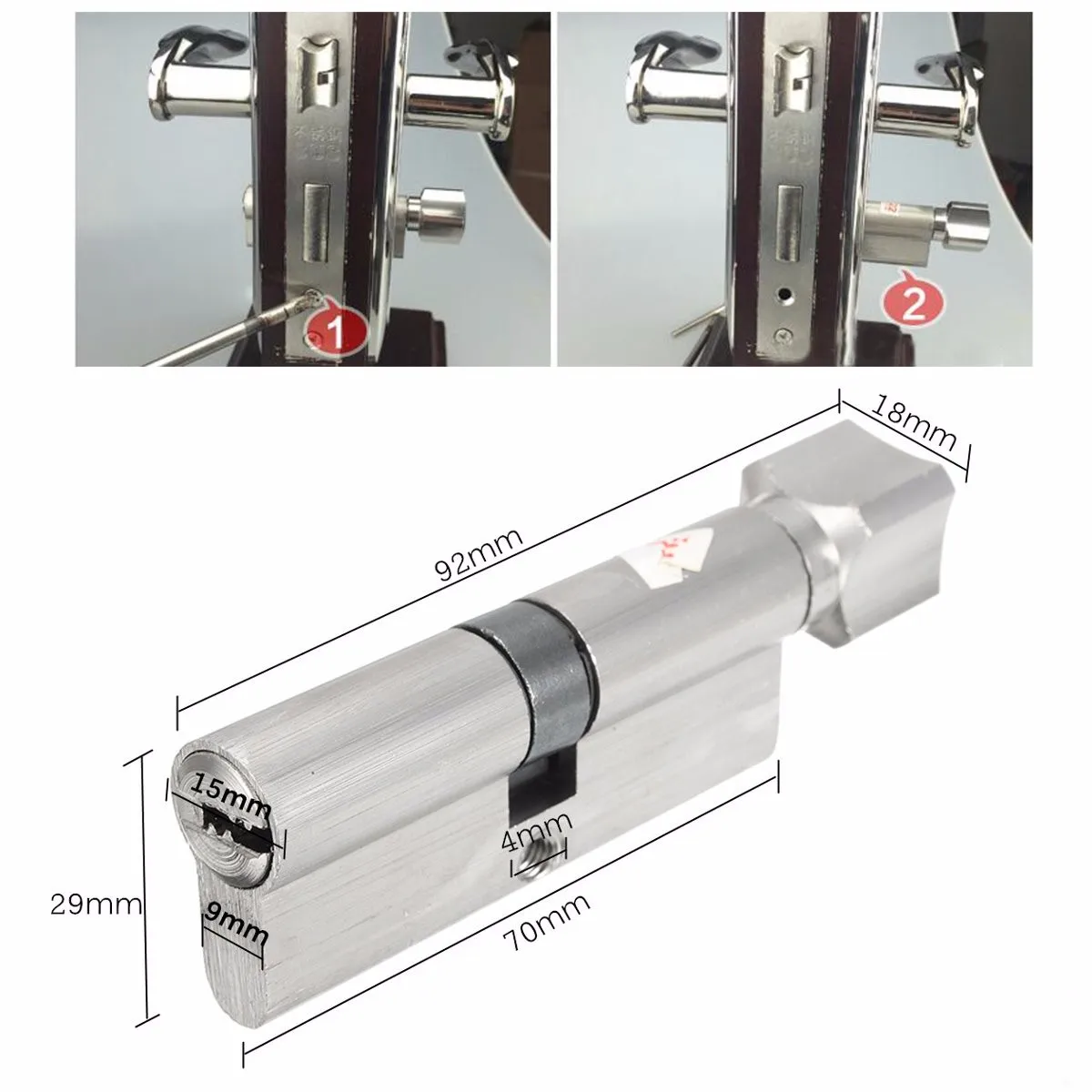 Custom Eccentric Core 70 90MM Lock Silver Bed Door Cylinder Pure Aluminum Door Lock Lengthened Extended Door lock cylinder